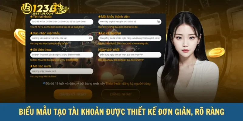 Biểu mẫu tạo tài khoản được thiết kế đơn giản, rõ ràng